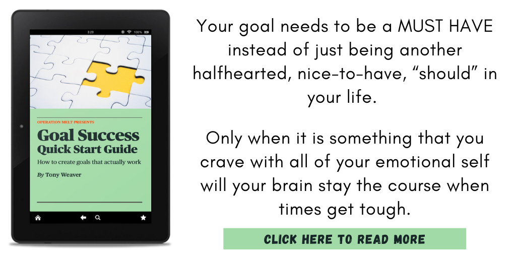 Excerpt from Goal Success Quick Start Guide:
"Your goal needs to be a MUST HAVE instead of just being another halfhearted, nice-to-have, “should” in your life.
Only when it is something that you crave with all of your emotional self will your brain stay the course when times get tough."
Click here to read more.