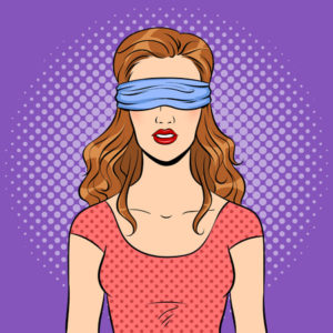 Cathy was blindfolded and couldn't see the erasers or the trash can.